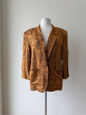 Vintage Angela Tong Gold Umber Faces Blazer Made in USA Size L